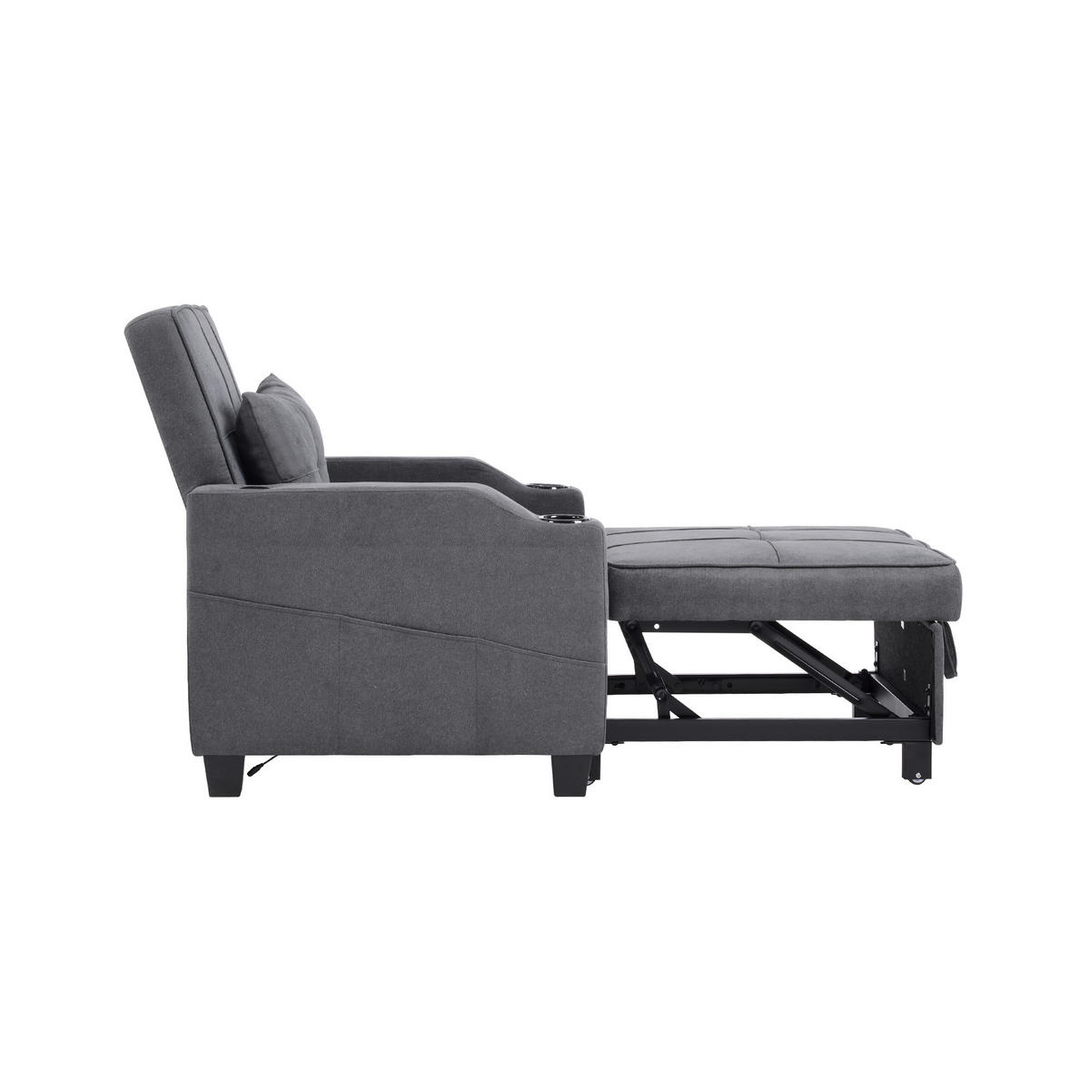 RELAXSESSEL 87/74/84 cm Dunkelgrau mit Getränkehaltern und USB Anschluss - Dunkelgrau, Textil (74/84/87cm) - Oxeza