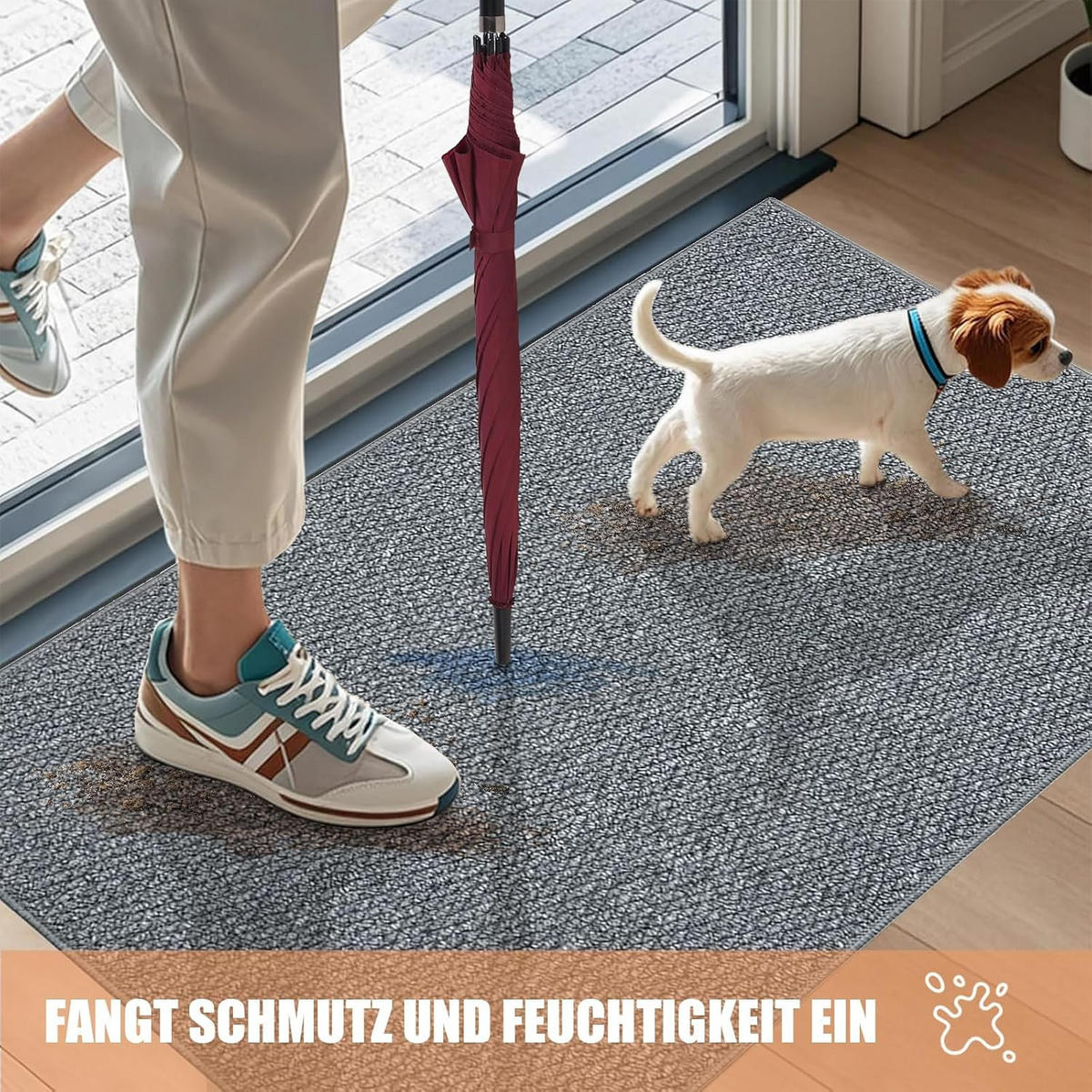 FUSSMATTE Rutschfest Fußmatte Außen und Innen,Dunkelgrau ,60*90cm - Grau, Textil (60/90cm) - Kaket