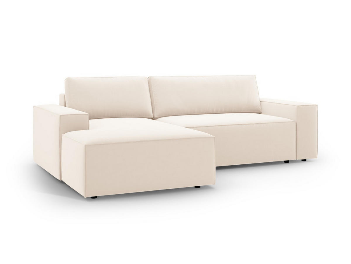 ECKSOFA ausklappbar links mit Container Jodie aus Samt leichtes beige 3 Sitzplätze - Creme, Textil (246/151cm) - Micadoni