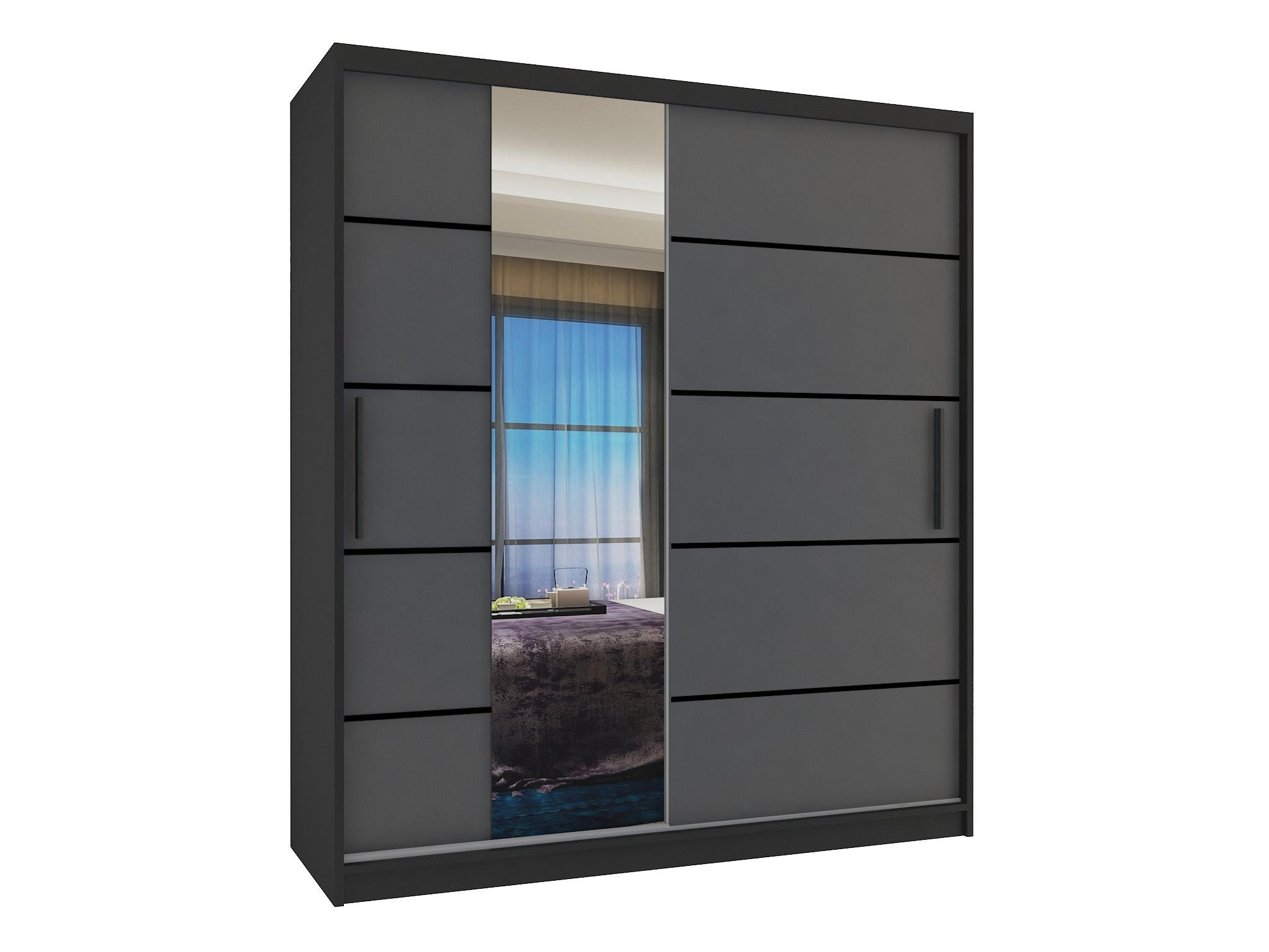 SCHWEBETÜRENSCHRANK Verona MBP, Schwarz/Grau Matt, 133 cm, mit Spiegel - Grau, Holz (133/216/60cm) - B BELINI GROUP