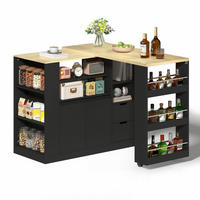 KÜCHENINSEL 115/50/92 cm schwarz/naturfarben mit drehbarer Ausziehplatte - Schwarz, Holzwerkstoff (115/92/50cm) - OKWISH