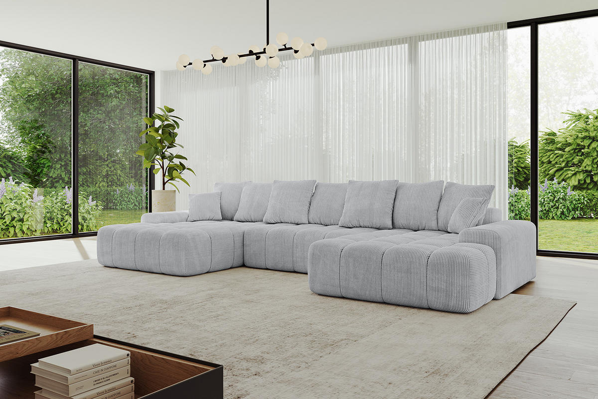 WOHNLANDSCHAFT ENSI-U - 353x164x69 cm Grau - Grau, Holzwerkstoff/Kunststoff (357/69/164cm) - ALTDECOR