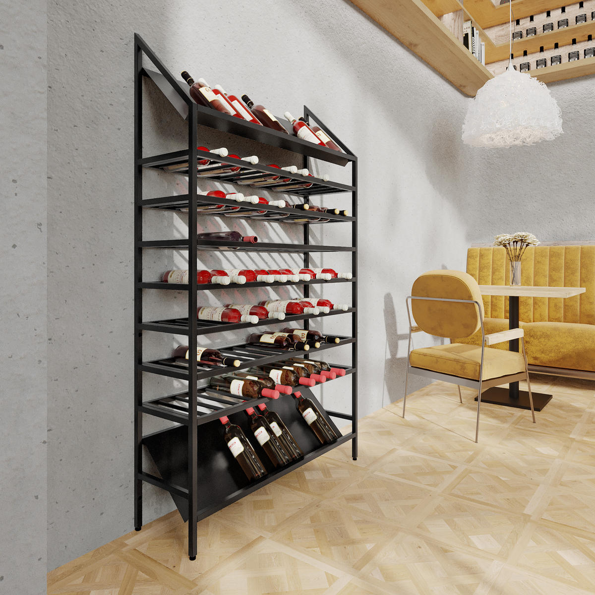 WEINREGAL Burgundy für 104 Flaschen, Metall, schwarz - Schwarz, Metall (100/170/30cm) - Metalo Pro