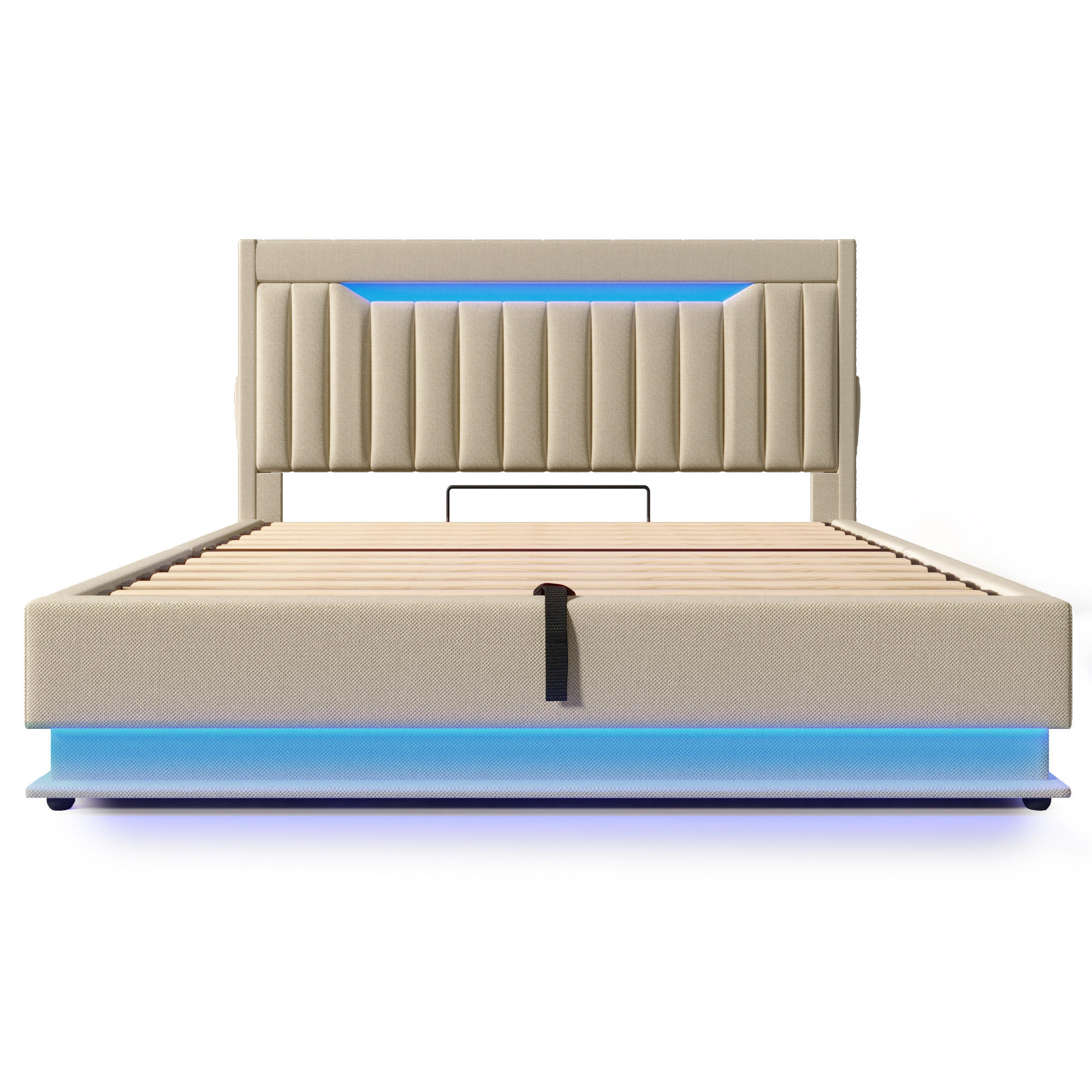 POLSTERBETT 180/200 cm Beige mit Stauraum-Kopfteil und LED-Beleuchtung - Beige, Textil (180/200cm) - Oxeza