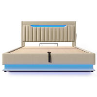 POLSTERBETT 180/200 cm Beige mit Stauraum-Kopfteil und LED-Beleuchtung - Beige, Textil (180/200cm) - Oxeza