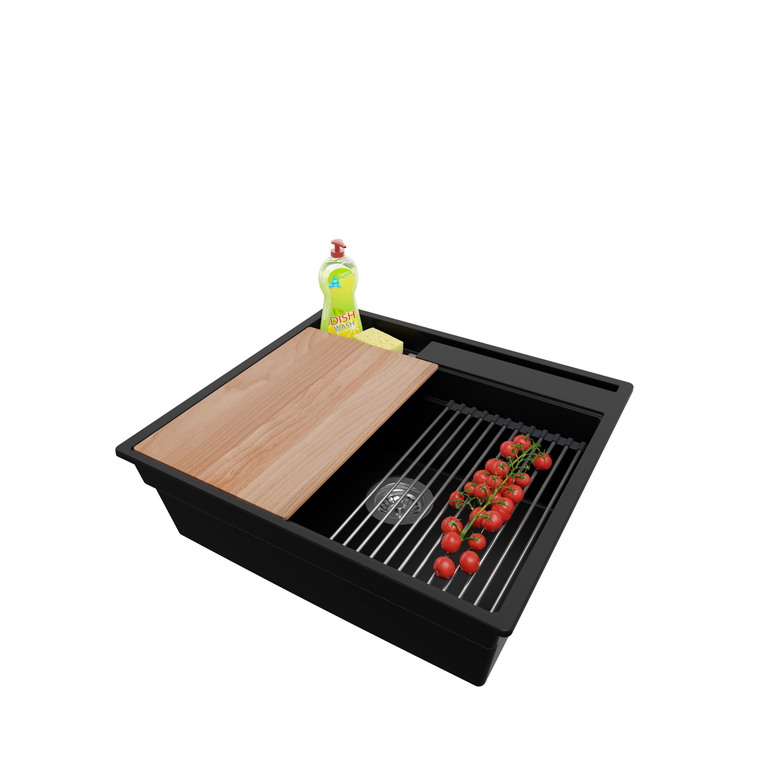 SPÜLBECKEN Oslo Pocket, 2-er set Schwarz 58/53 cm 1 Becken + Ablauf-Set + Küchenzubehörset ab 60er Unterschrank - Chromfarben/Beige, Kunststoff (58/20/53cm) - Primagran