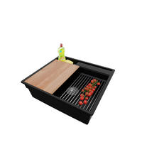 SPÜLBECKEN Oslo Pocket, 2-er set Schwarz 58/53 cm 1 Becken + Ablauf-Set + Küchenzubehörset ab 60er Unterschrank - Chromfarben/Beige, Kunststoff (58/20/53cm) - Primagran