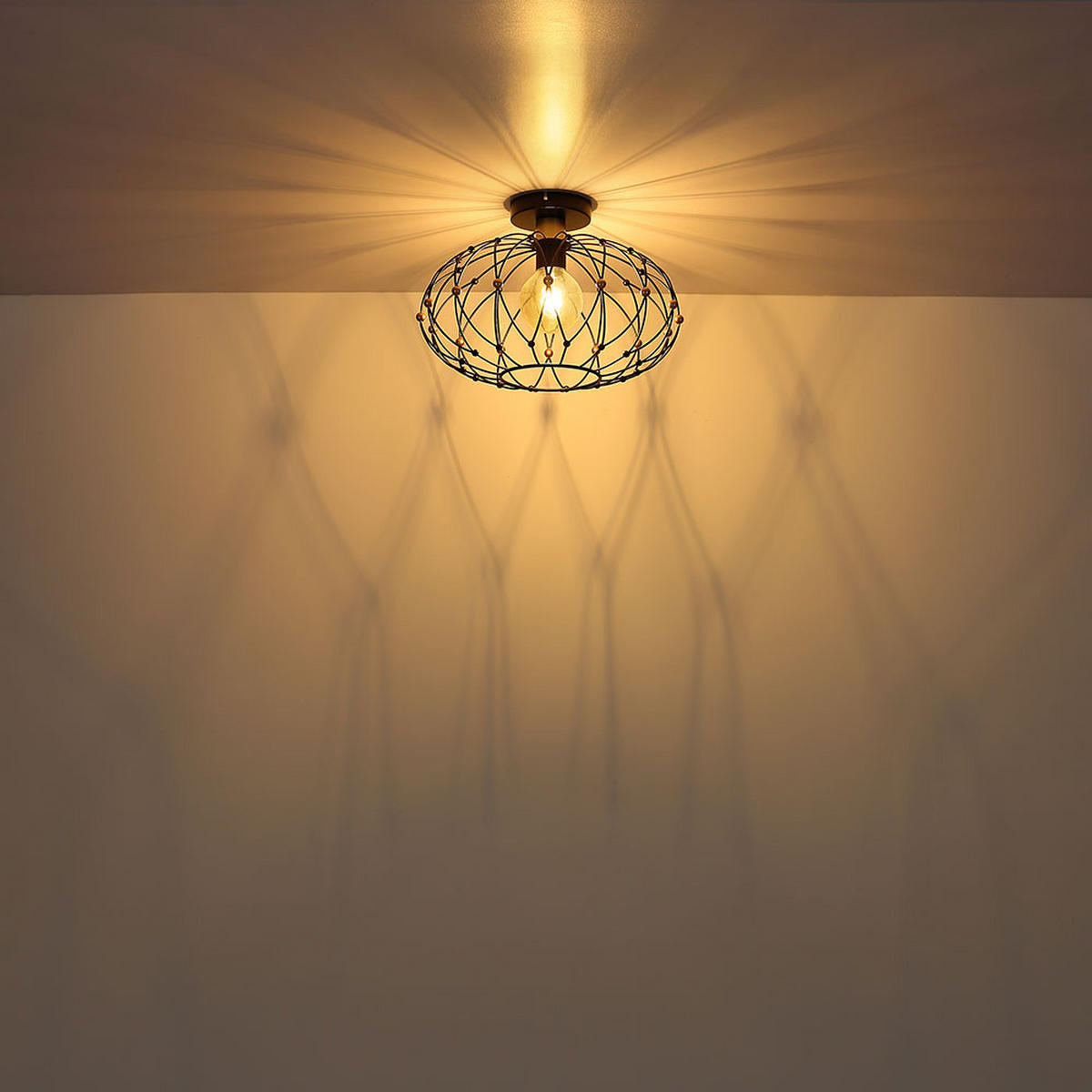 DECKENLEUCHTE GREYS, Schwarz, Gitteroptik - Schwarz, Metall (40/40/25cm) - Globo Lighting