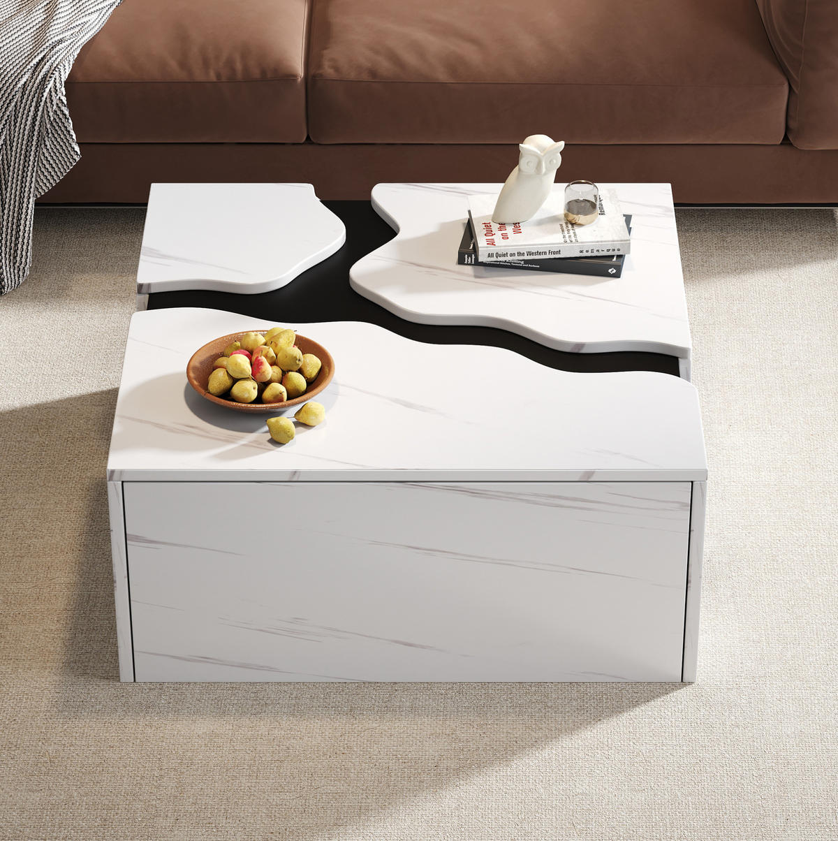 COUCHTISCH 70/70/31 cm Weiß in Marmoroptik mit Schublade aus Spanplatte - Weiß, Holzwerkstoff (70/70/31cm) - OKWISH