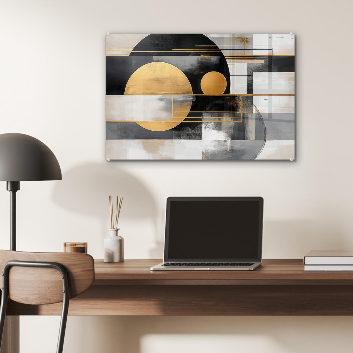 ACRYLGLASBILD Abstrakt - Gold - Silber - Formen - Ästhetisch - Modern 60x40 cm - Goldfarben, Glas (60/40cm) - MuchoWow
