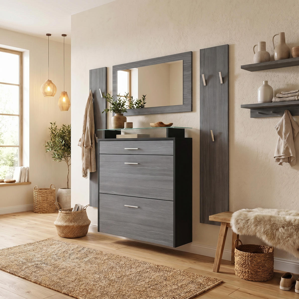 GARDEROBE Malea Front in Avola-Anthrazit - Anthrazit, Holzwerkstoff (180/180/23cm) - Vladon