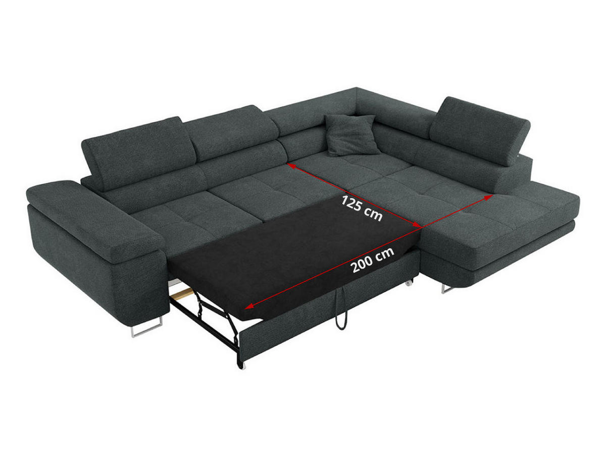 ROHOVÁ SEDAČKA GUSTAW L - Tmavě šedá Strukturovaná látka - Levá Strana - stříbrná/tmavě šedá, kov/textil (275/205cm) - MKS