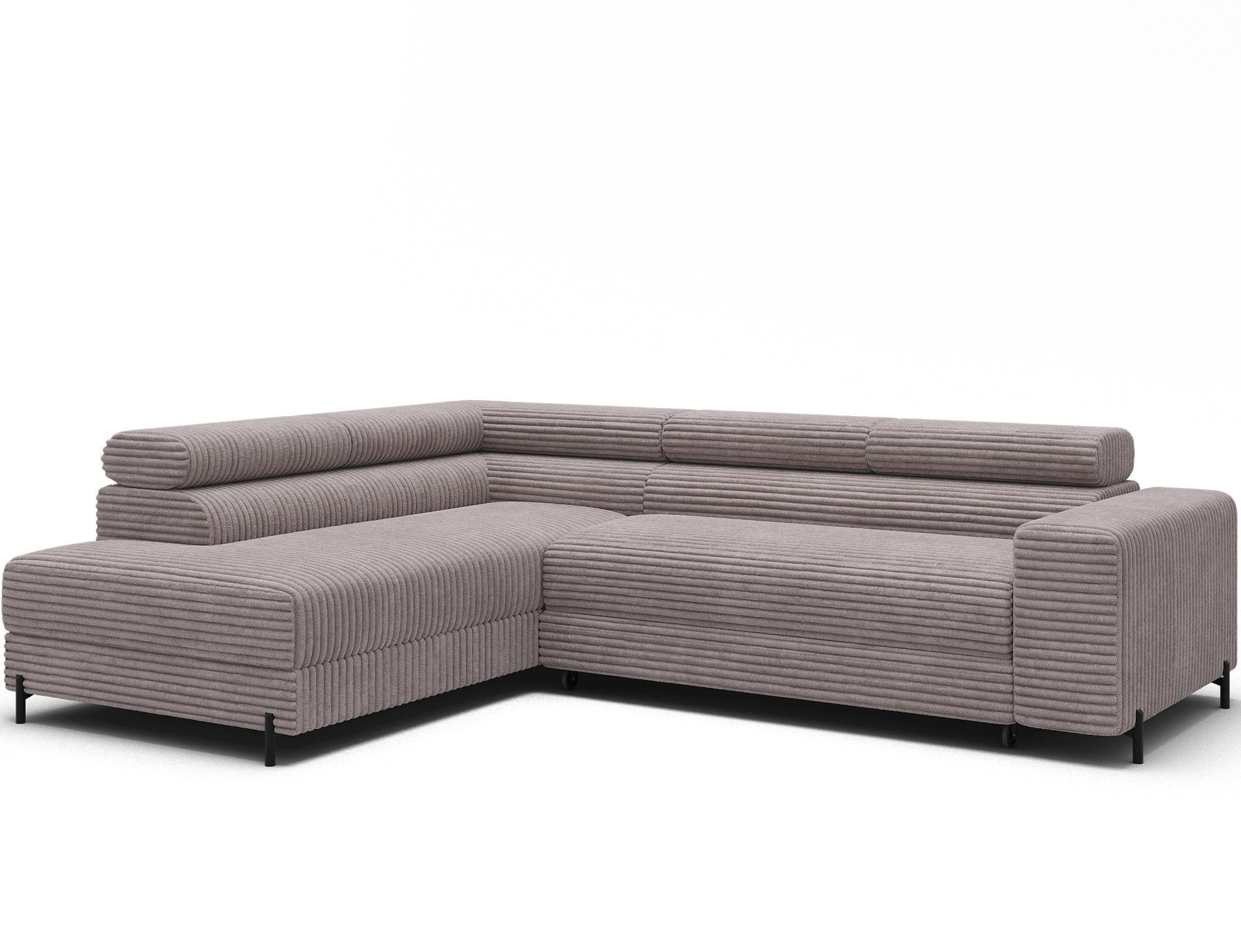 ECKSOFA COLESIO L-Form, Schlaffunktion, Bettkasten, verstellbare Kopfstützen, Wellenfederung, Metallfüße, breiter Cordstoff - Schwarz/Grau, Kunststoff/Metall (269/204cm) - Wohnideebilder