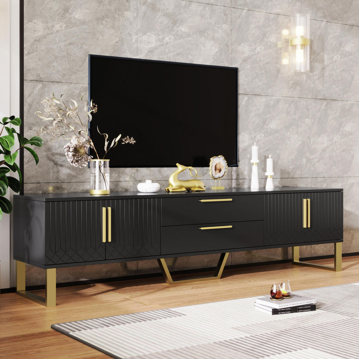 TV-SCHRANK 160x40x47cm Walnuss Mit Durchbrochenem Holzdesign - Schwarz, Holzwerkstoff (40/53.5/170cm) - FLIEKS