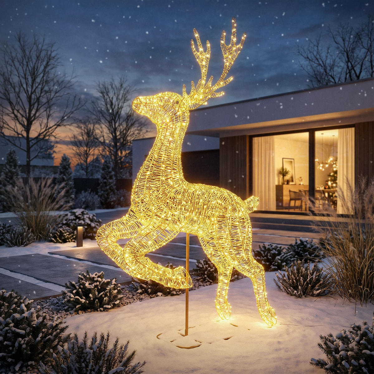 LED RENTIER Outdoor XXL 337 cm Weihnachtsdeko Groß Weihnachtsbeleuchtung mit Timer Warmweiß - Goldfarben, Kunststoff/Metall (204/337/66cm) - ECD-Germany