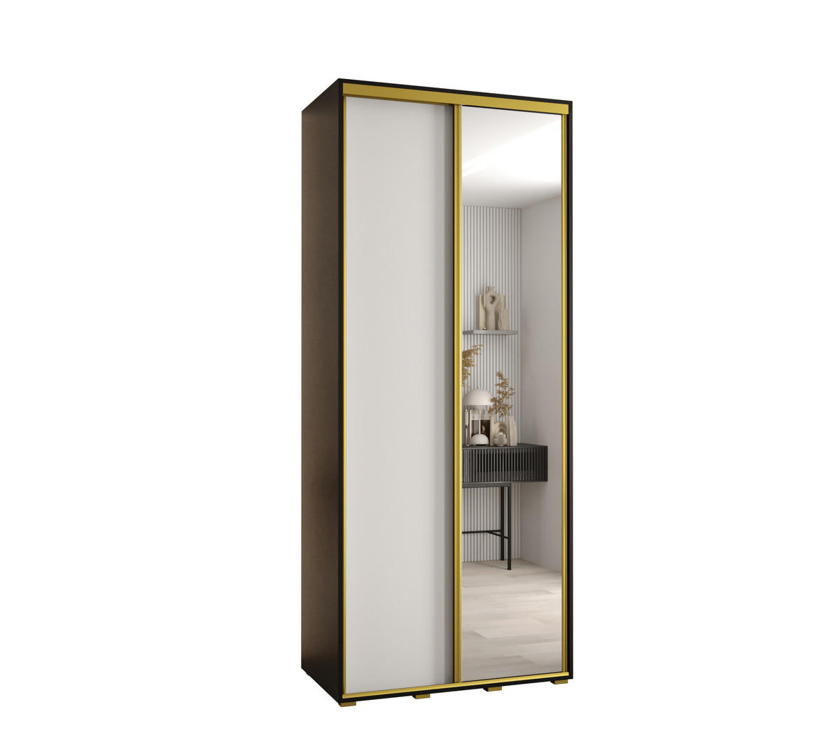 SCHWEBETÜRENSCHRANK 235,2/110/60 2-türig - Goldfarben/Schwarz, Holz/Metall (110/235/60cm) - Abiks Möbel