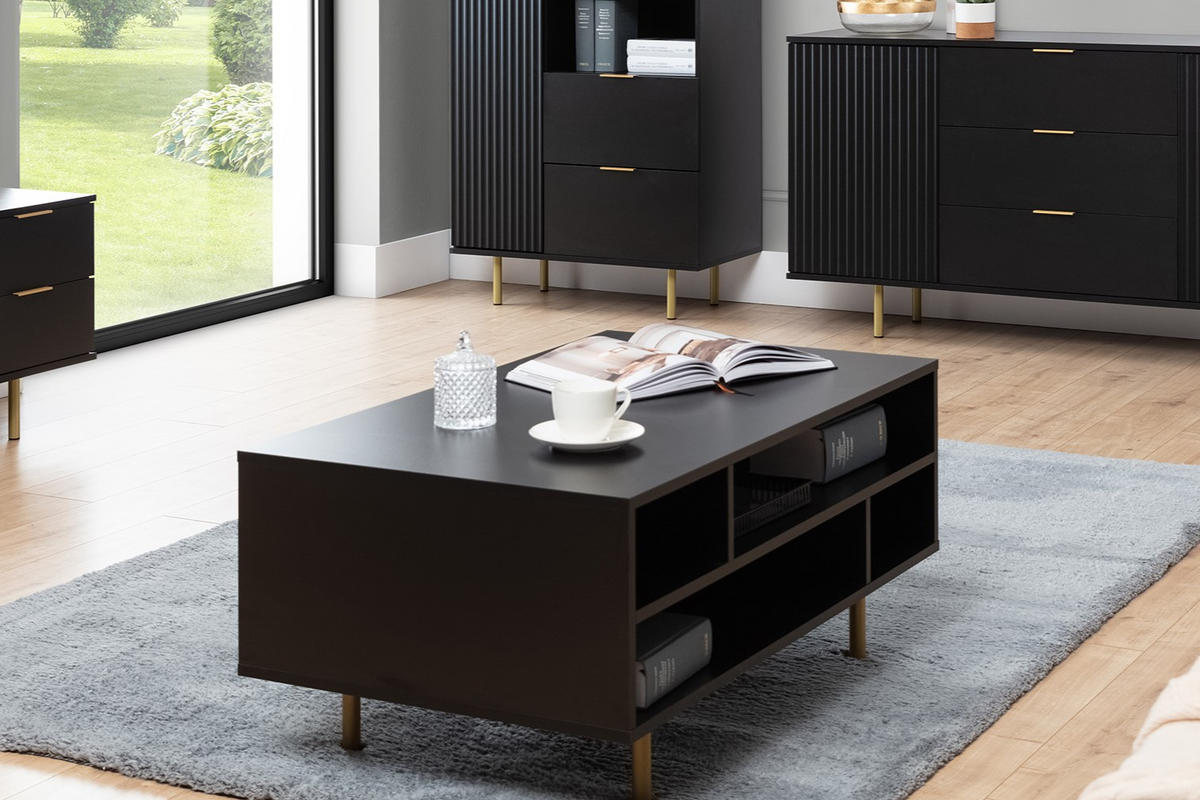 COUCHTISCH Nubia 100 x 60 Schwarz - Goldfarben/Schwarz, Holzwerkstoff/Metall (60/100/45cm) - Ravio