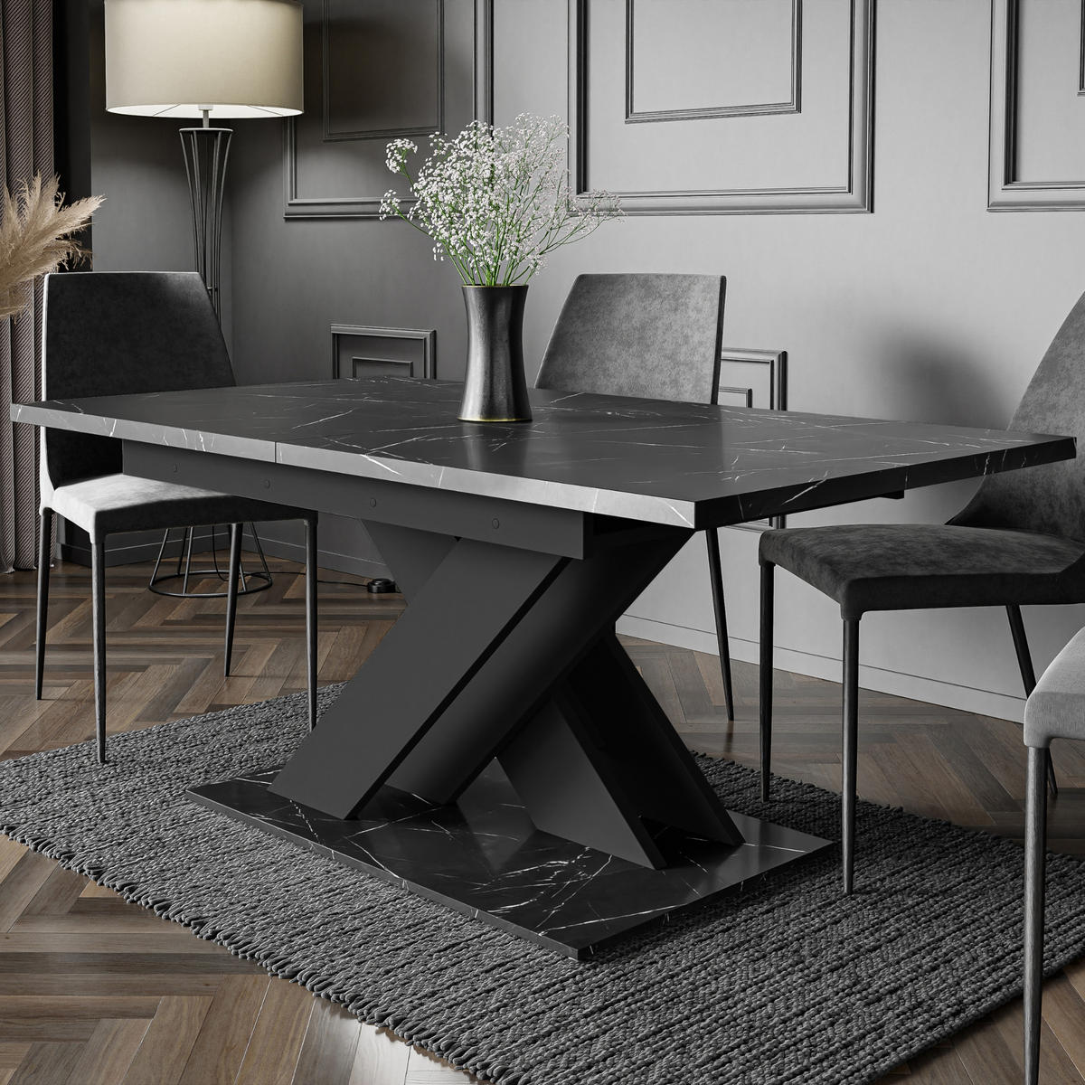 ESSTISCH Ausziehbar 140-180 cm Schwarz Marmor-Optik - Schwarz, Holzwerkstoff (180/80/75cm) - Home Collective