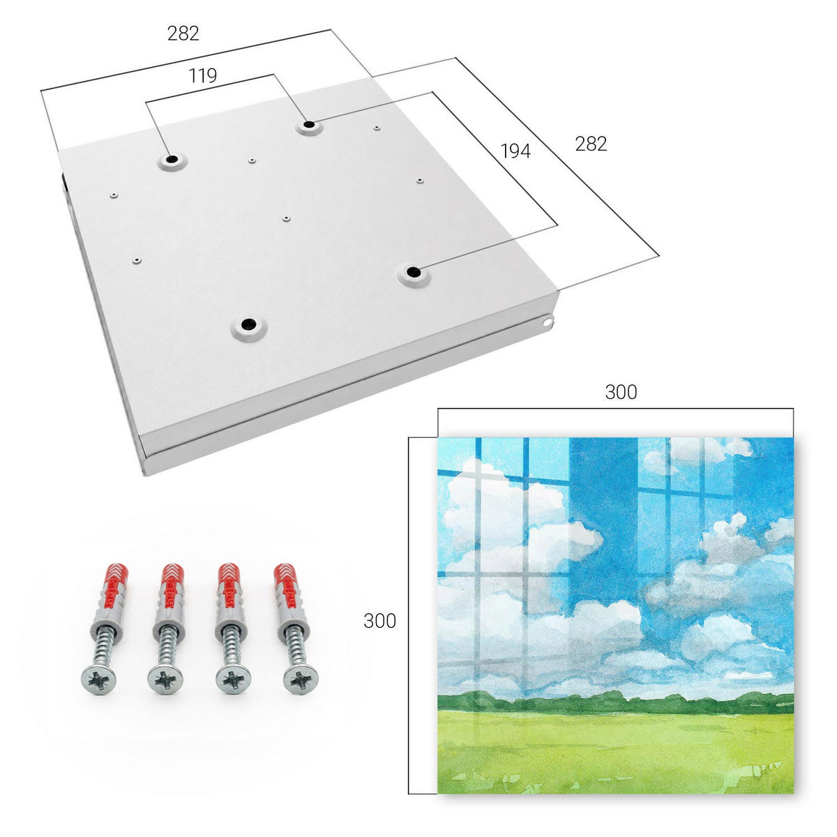 SCHLÜSSELBOX Weiß 30x30 cm – Türöffnung nach rechts - Sommerlandschaft - Blau, Metall (30/30/5cm) - TULUP