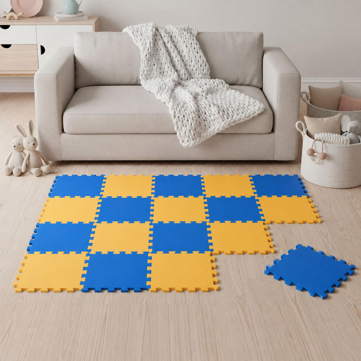 SPIELMATTE ab Null - 180/90/1 cm Puzzlematte Blau - Blau/Gelb, Kunststoff (30/30cm) - Littletom