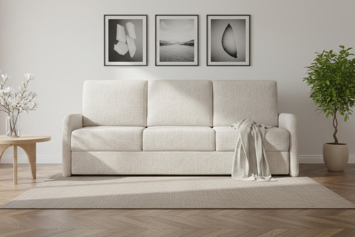 3-SITZER SOFA BIANCO 215 cm breit in Stoff Creme - Creme, Holzwerkstoff/Textil (215/90/92cm) - Deine Möbel 24