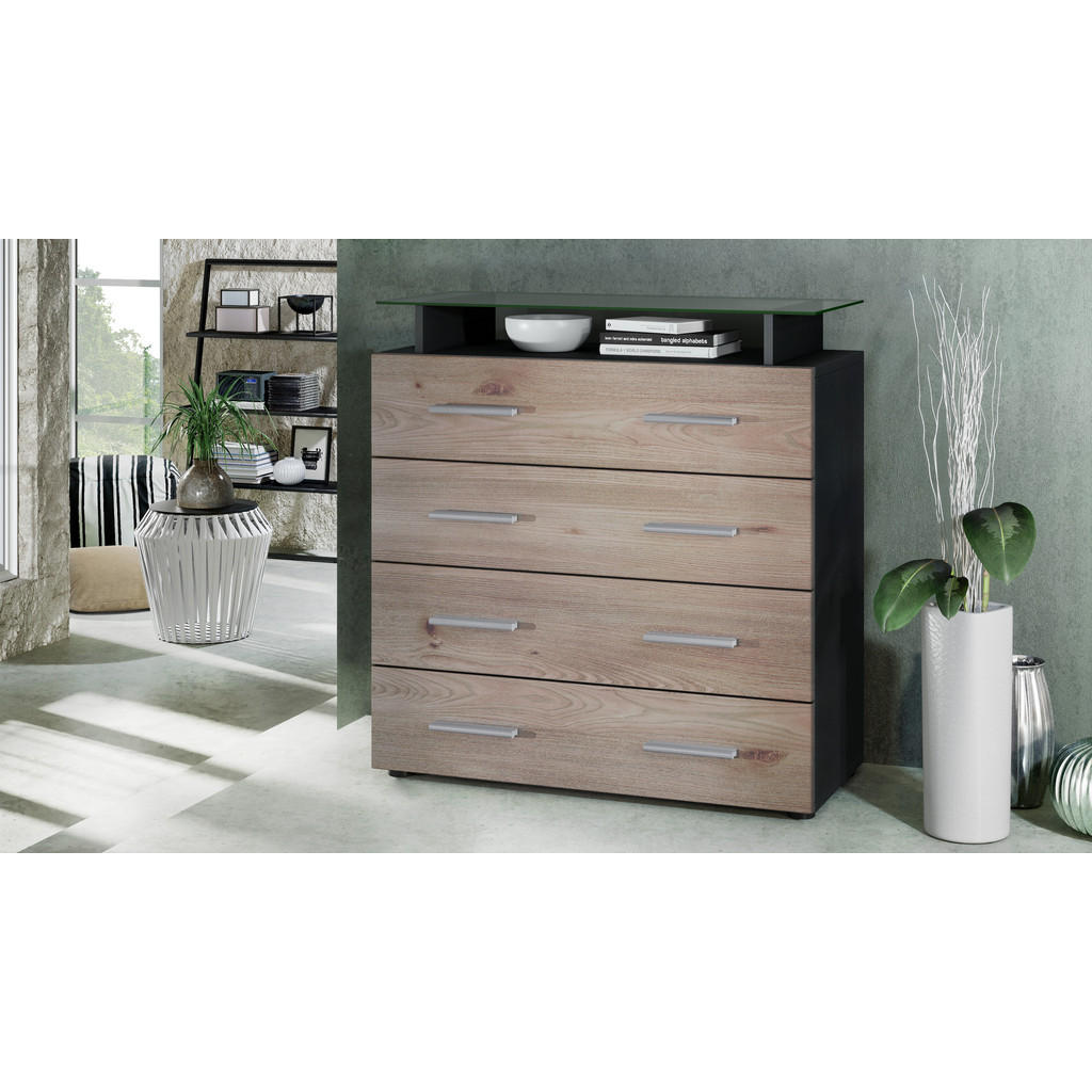 Thumbnail - Vladon Kommode, Silbereichen, Holzwerkstoff, 76x81x35 cm, Wohnzimmer, Kommoden & Sideboards, Kommoden