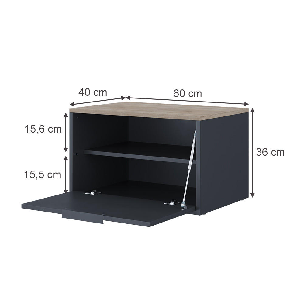 KOMMODE Betti Anthrazit/Sonoma 60 x 36 cm mit Türen - Anthrazit/Sonoma Eiche, Holzwerkstoff (60/36/40cm) - Vicco