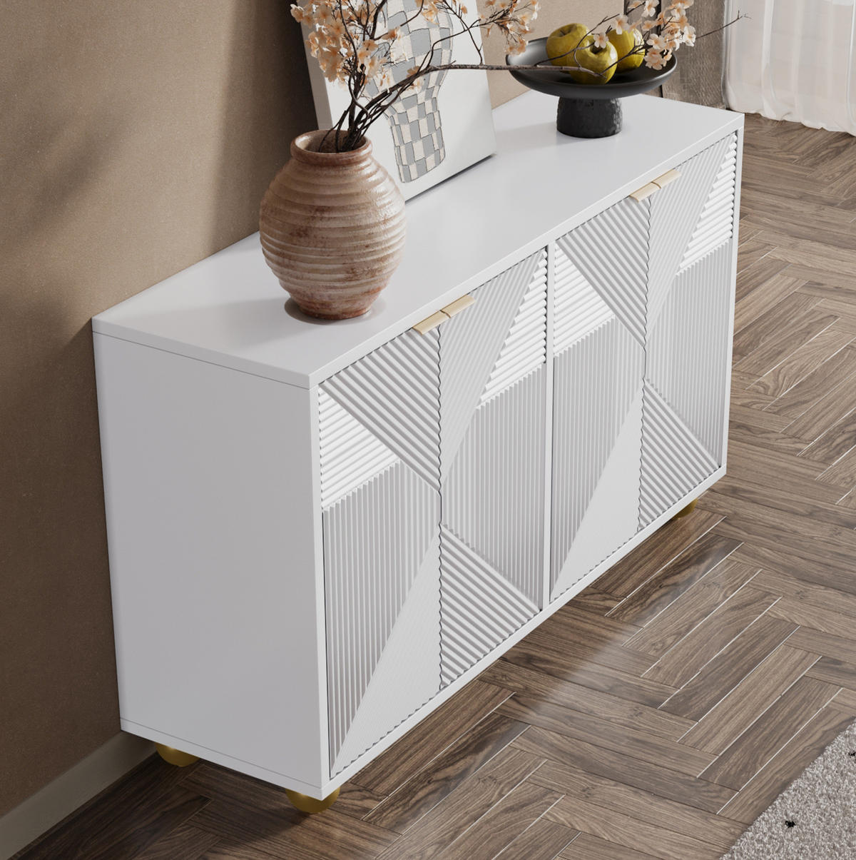 SIDEBOARD mit 4 Türen ca. 120 x 35 x 71,5 cm MDF Weiß - Weiß, Holzwerkstoff (120/71.5/35cm) - Meubliv