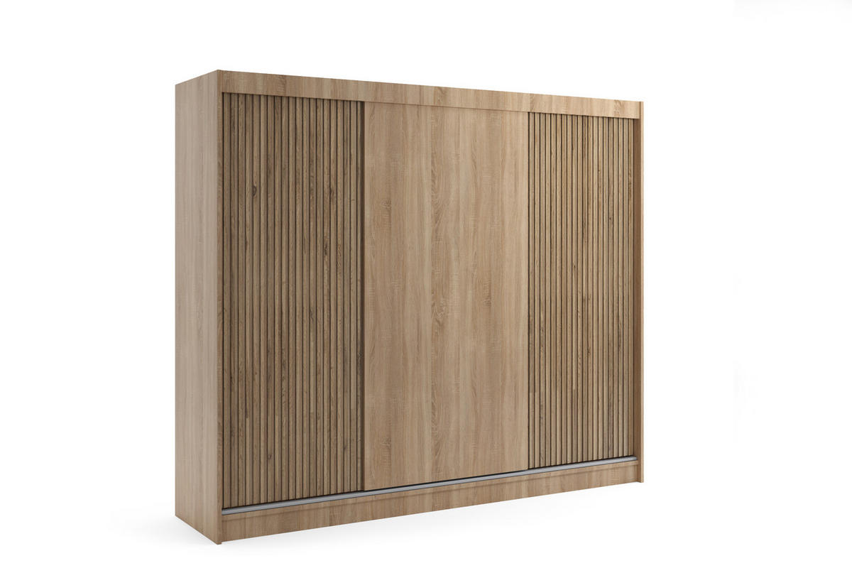 KLEIDERSCHRANK VILAN mit Lamel/LED - 250 cm - Sonoma Eiche|Eichefarben - Eichefarben/Sonoma Eiche, Holzwerkstoff (250/215/61cm) - ALTDECOR