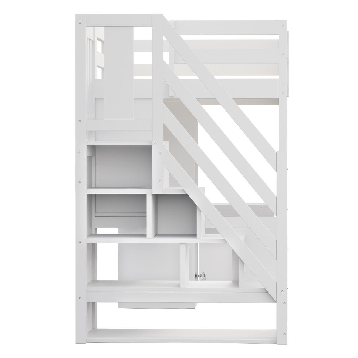 HOCHBETT 90/200 cm in Weiß mit Treppe, Schreibtisch, Regalen, Schränken, LED und Steckdosen aus Holz - Weiß, Holzwerkstoff - STILVORA