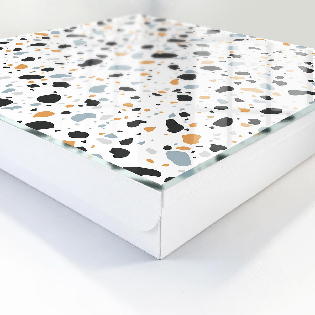 SCHLÜSSELBOX Weiß 30x30 cm – Türöffnung nach rechts - Terrazzo-Muster - Schwarz, Metall (30/30/5cm) - TULUP