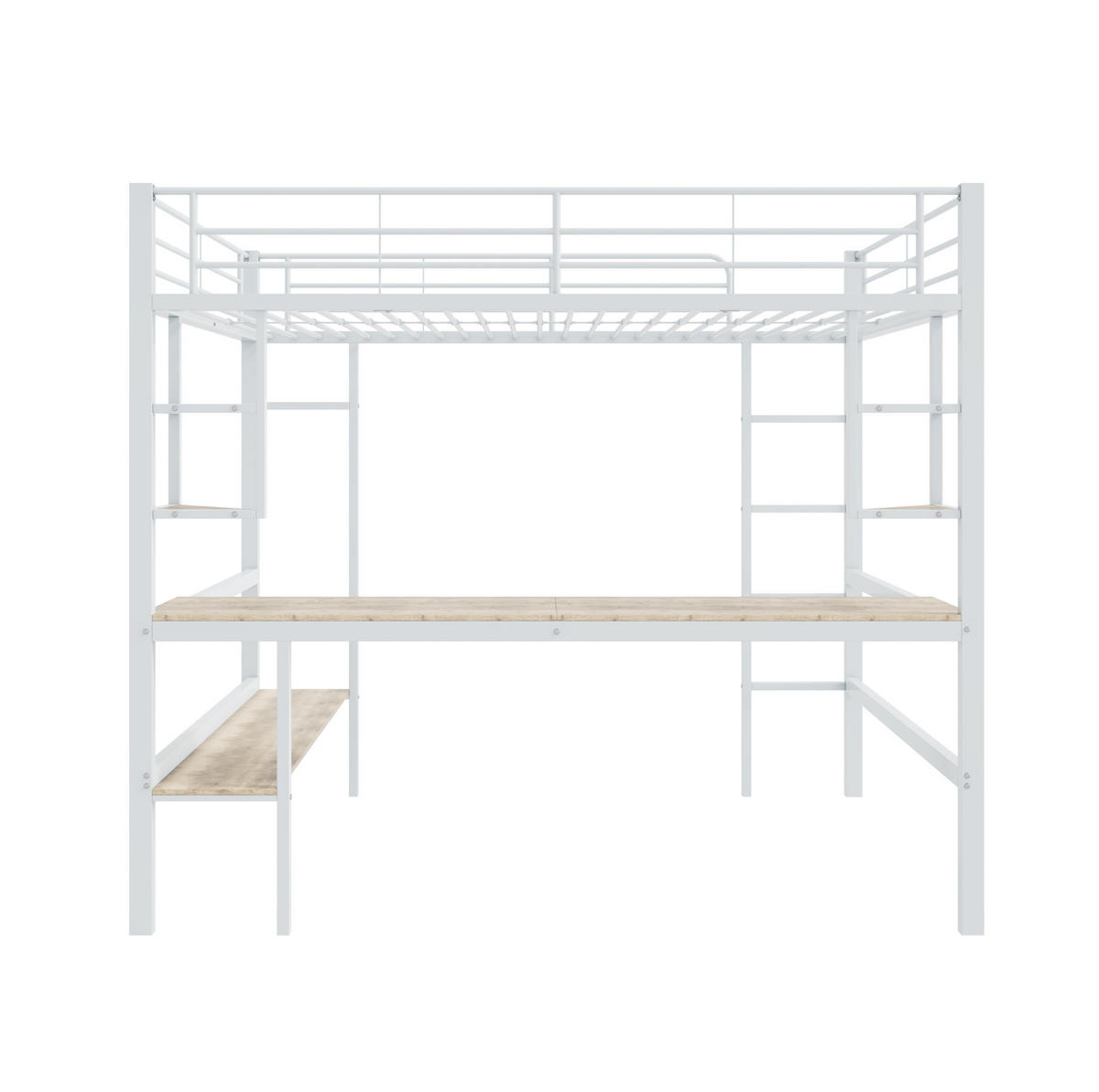 HOCHBETT 140/200 cm aus Metall mit Schreibtisch und Bücherregal, platzsparend und sicher, Weiß - Weiß, Metall (140/200cm) - Redom