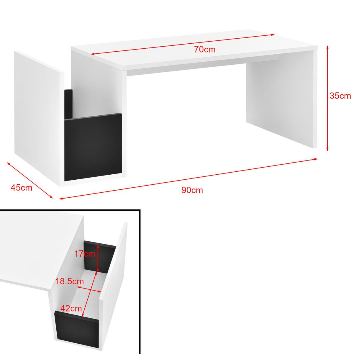 COUCHTISCH Bollnäs 90/45/35 - Weiß, Holzwerkstoff (45/90/35cm) - [en.casa]