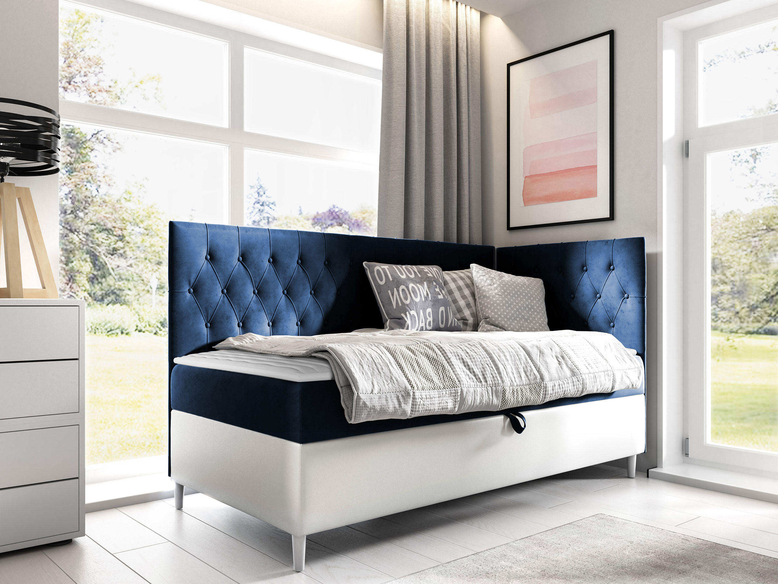 BOXBETT Filip Junior 3, Seite zum Öffnen des Bettkastens: Rechts - Blau/Weiß, Holz (90/200cm) - MIRJAN24