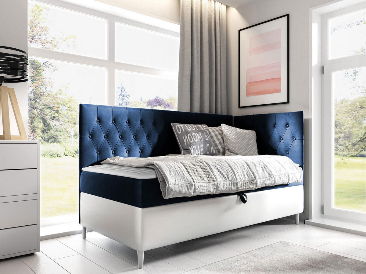 BOXBETT Filip Junior 3, Seite zum Öffnen des Bettkastens: Rechts - Blau/Weiß, Holz (100/200cm) - MIRJAN24