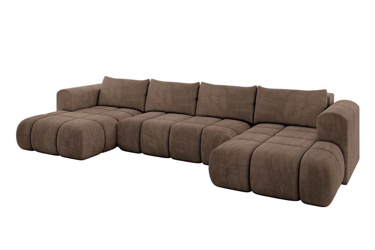 WOHNLANDSCHAFT Ottomane Links CLOUD-U 414x180x40 Braun Velours - Braun, Holzwerkstoff/Kunststoff (414/90/180cm) - ALTDECOR