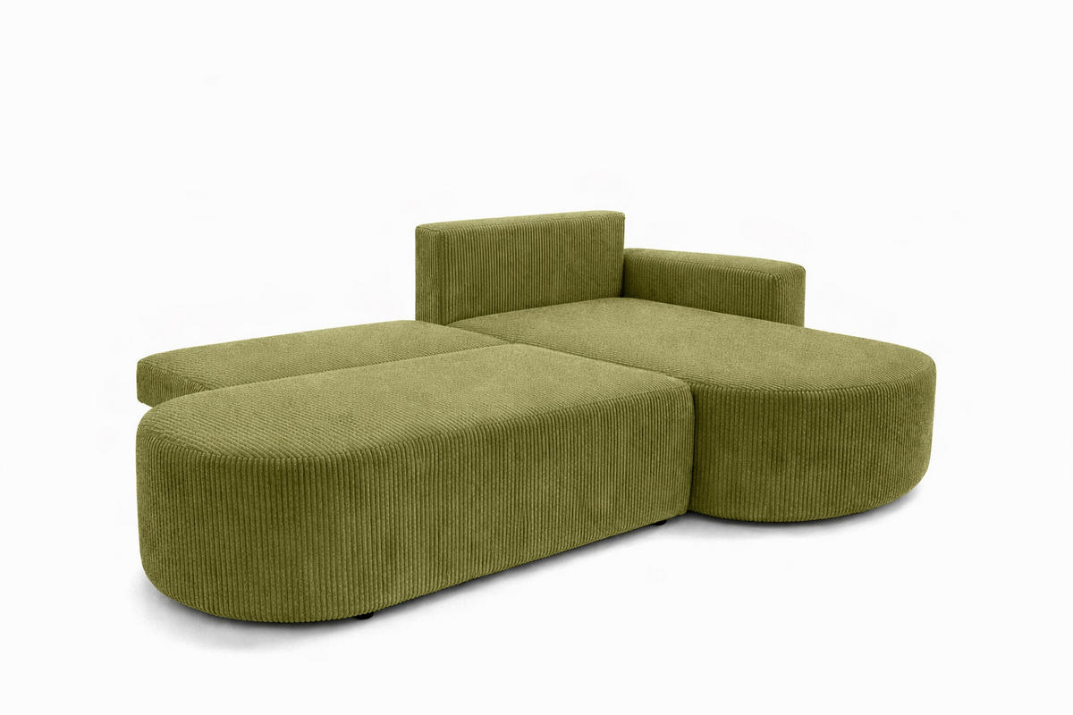 ECKSOFA Mit Schlaffunktion Und Bettkasten, Cordstoff Poso, Olive, Rechts, ROUND ONE OPEN XL - Olivgrün, Holz (262/175cm) - Kaiser Möbel