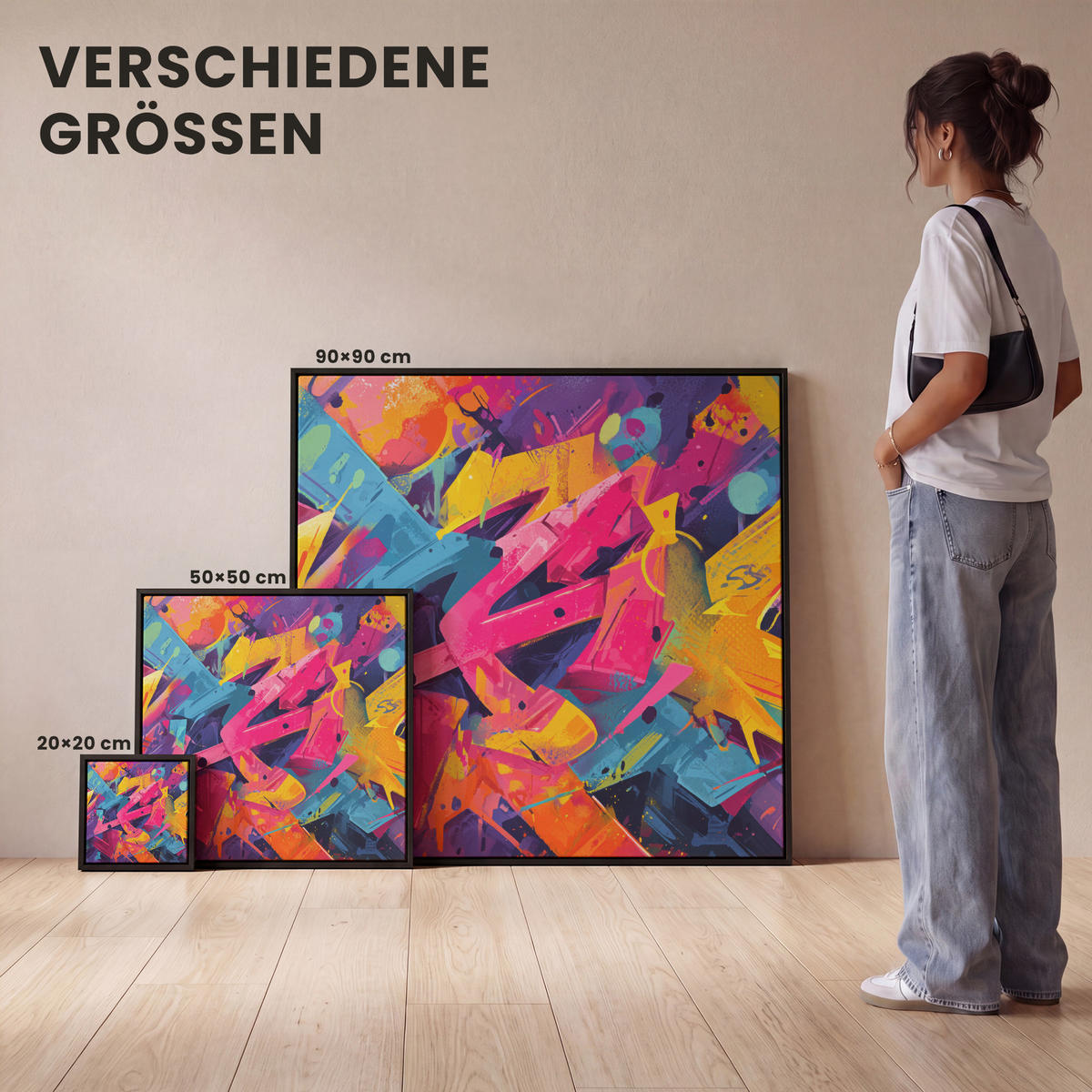 LEINWAND Bilder mit Rahmen - Abstrakt - Formen - Farbenfroh - 20x20 - Magenta, Textil (20/20cm) - MuchoWow