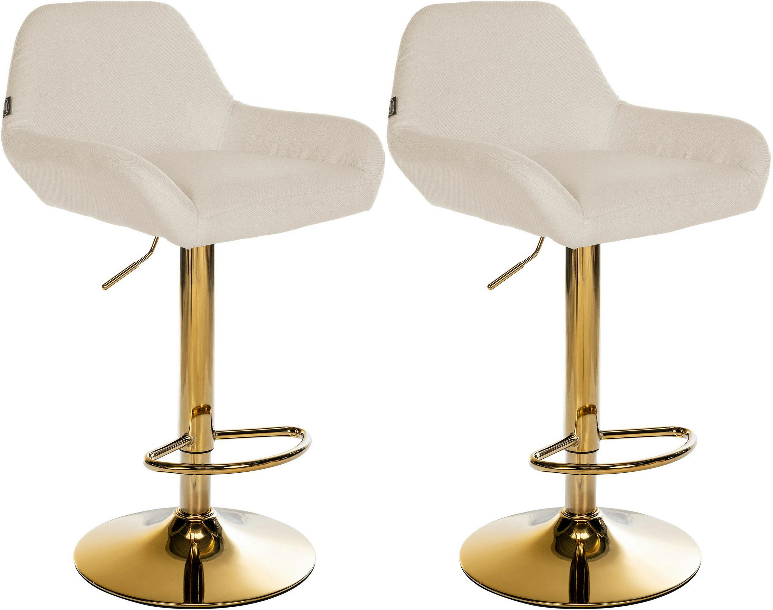 BARHOCKER 2er Set Prag Gold Stoff creme - Goldfarben/Creme, Textil/Metall (51/109/52cm) - TPFLiving