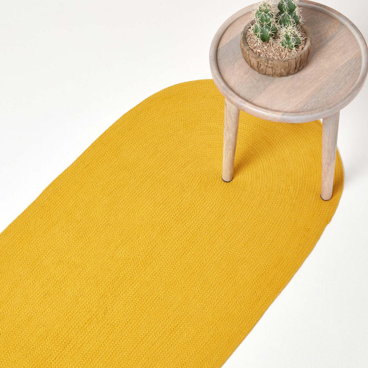 TEPPICHLÄUFER geflochten oval 66/200 cm - Currygelb, Textil (66/200cm) - Homescapes