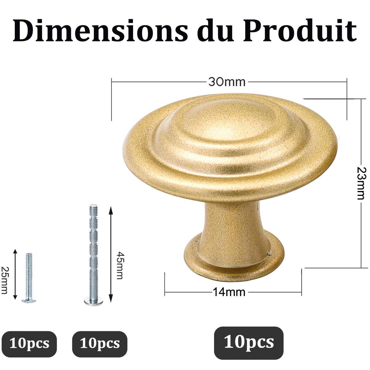 SCHRANKKNOPF Gold Matt 10er-Set 30 mm Zinklegierung - Goldfarben, Metall (0.3/2.2/0.3cm)