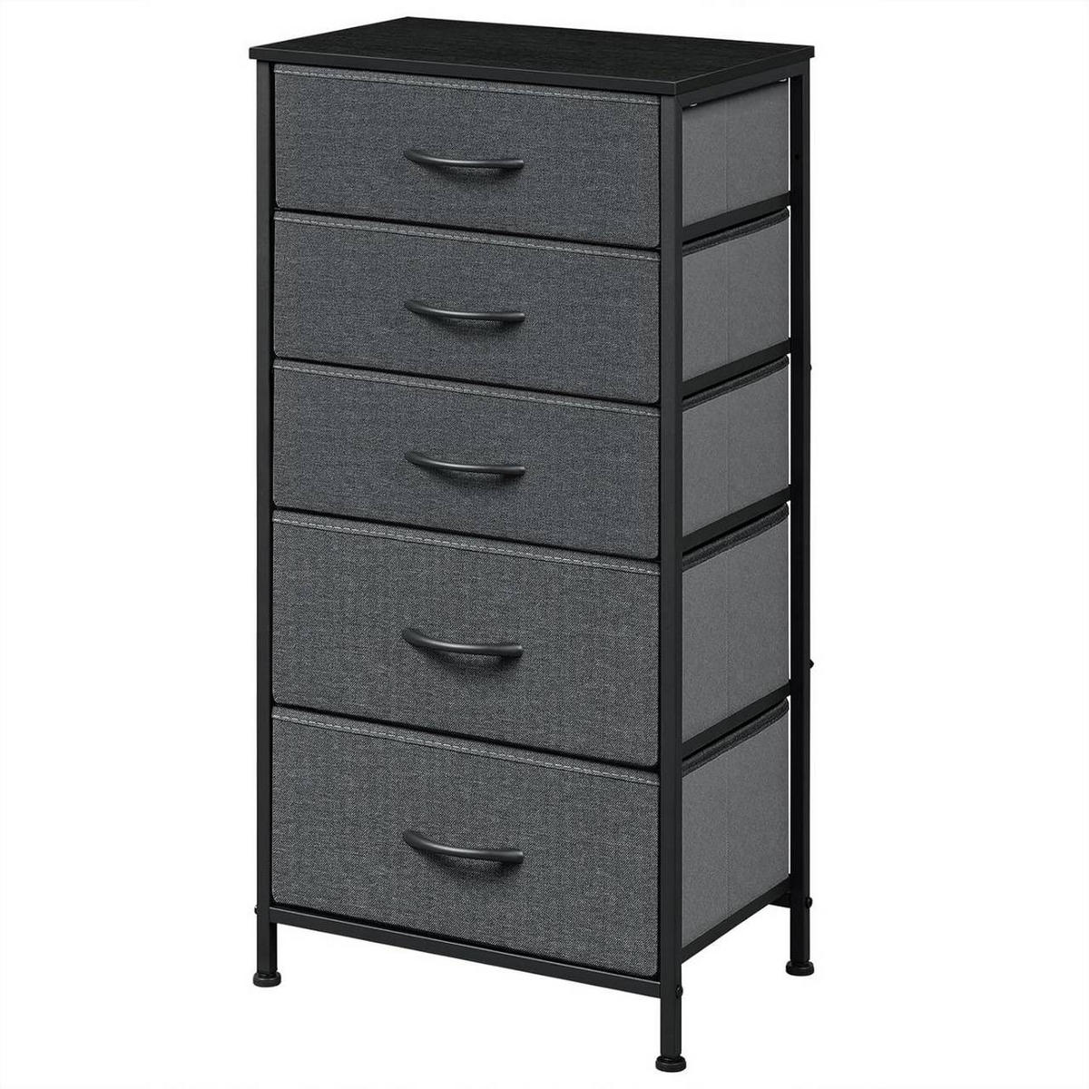 KOMMODE mit 5 Schubladen, aus Holzwerkstoff, Schwarz + Dunkelgrau - Dunkelgrau/Schwarz, Holzwerkstoff/Textil (45.5/95.5/30cm) - Woltu