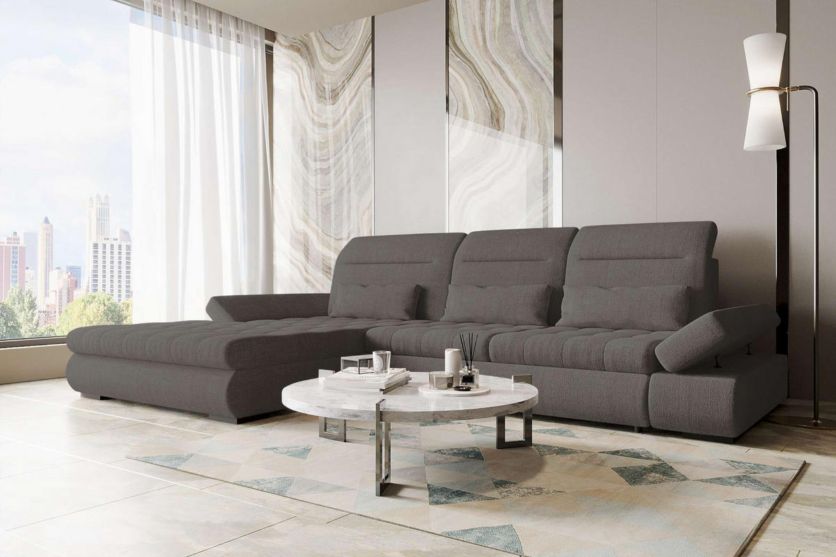 ECKSOFA Toscana Plus Velours inkl. Schlaffunktion - Grau, Textil (179/300cm) - 99rooms