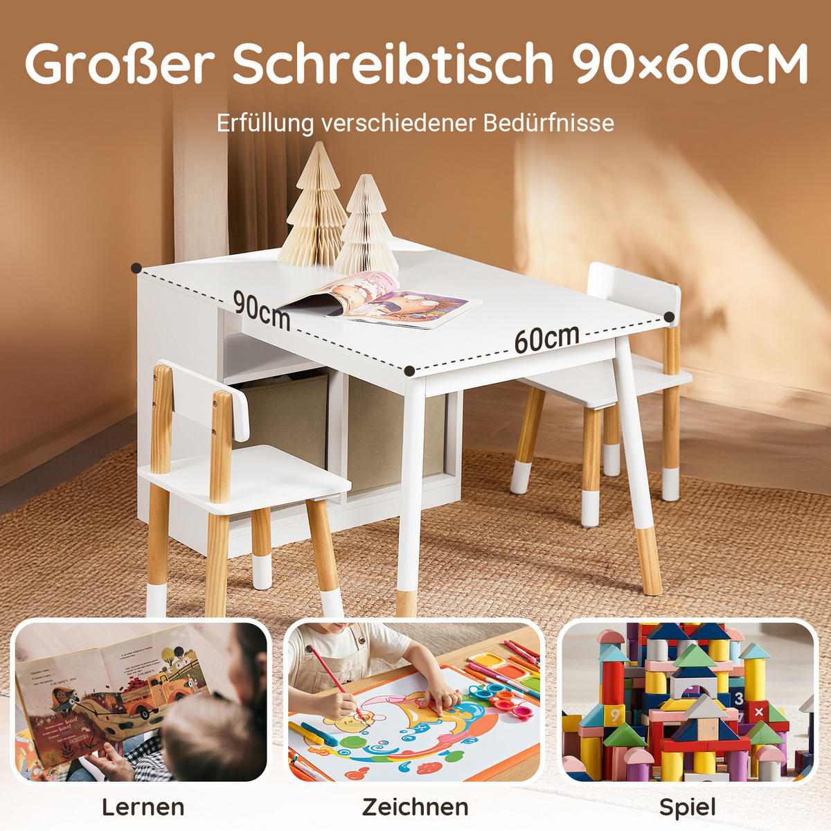 KINDERSITZGRUPPE Weiß - Weiß/Naturfarben, Holz/Holzwerkstoff (90/53/60cm) - SoBuy