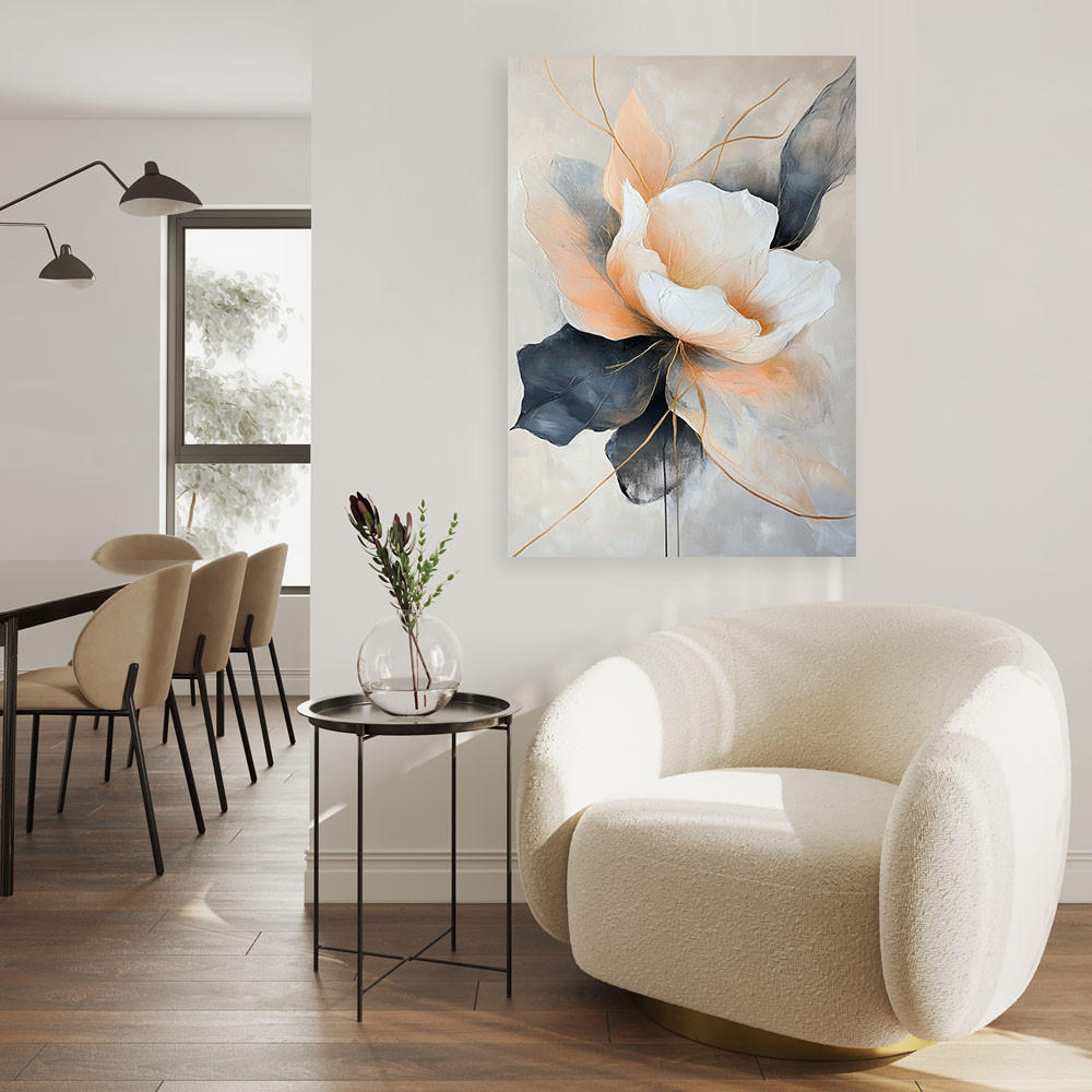 LEINWANDBILD Abstrakte Blume in Beige und Grau 70x100cm - Grau, Textil (70/100cm) - Feeby