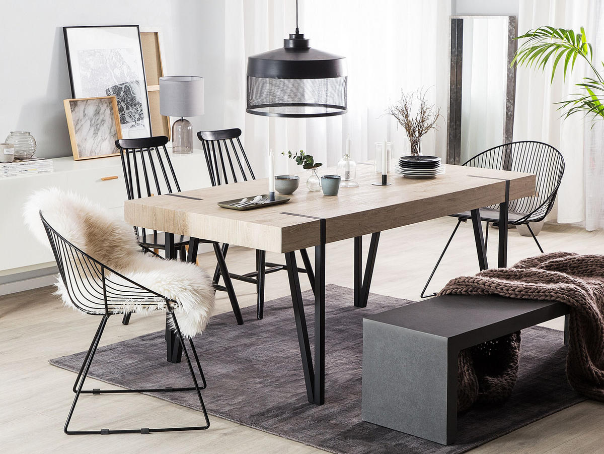ESSTISCH 150/90/75 cm Hellbraun, Schwarz Rechteckig Adena - Hellbraun, Holzwerkstoff (150/90/75cm) - Beliani