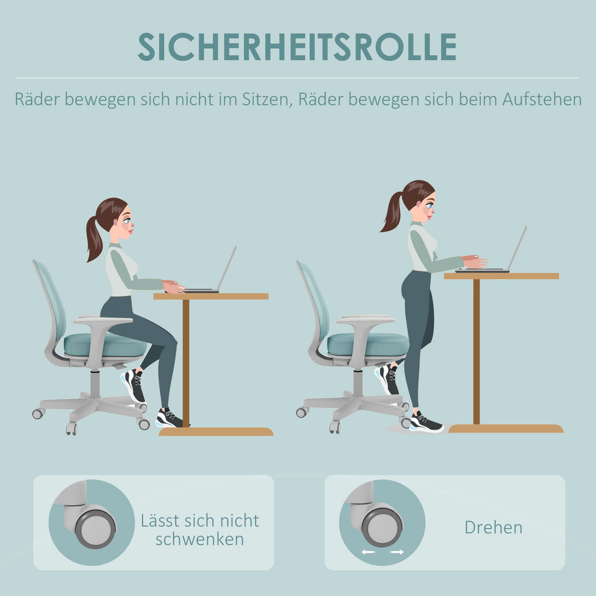 BÜROSTUHL Polyester Kunststoff Grün - Hellgrün/Grau, Kunststoff/Textil (48/94.5/55cm) - Vinsetto