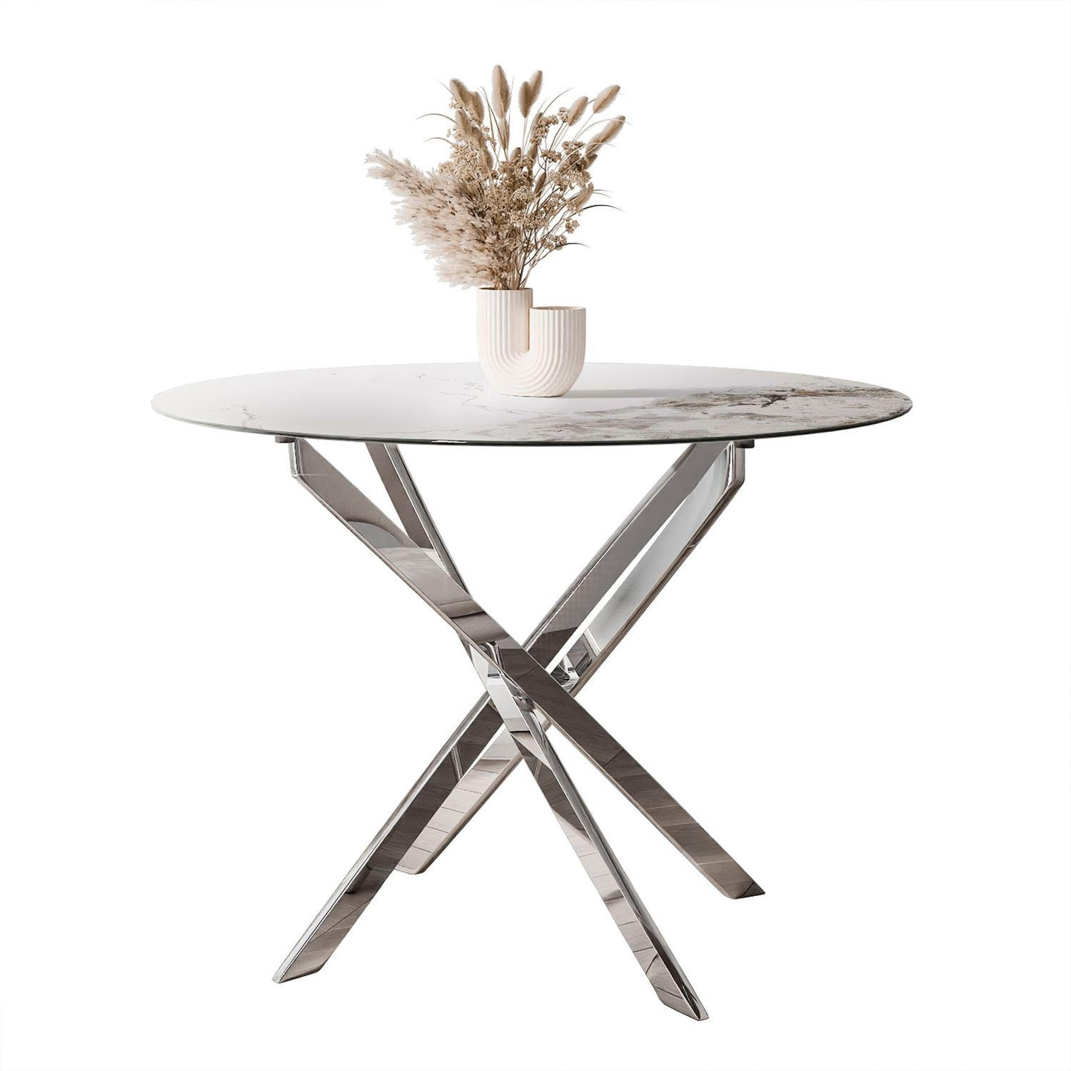  ESSTISCH BEIRA Runder Tisch 90 cm mit Keramikplatte und Chrom Tischbeine - Chromfarben/Silberfarben, Metall (90/90/72cm) - Lookway