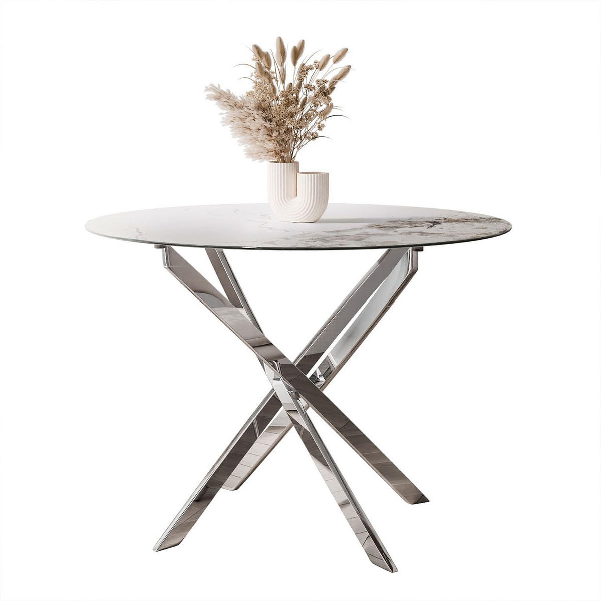  ESSTISCH BEIRA Runder Tisch 90 cm mit Keramikplatte und Chrom Tischbeine - Chromfarben/Silberfarben, Metall (90/90/72cm) - Lookway