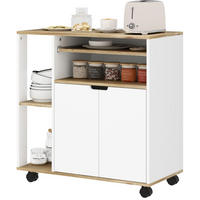 KÜCHENWAGEN 80x40x82cm Weiß mit Arbeitsplatte, Schrank, Regalen & 4 Rollen - Weiß, Holz (80/82/40cm) - Modfu